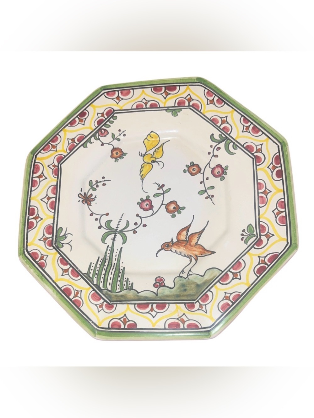 Vintage Portuguese Coimbra Style Octagonal Plate Hand Painted